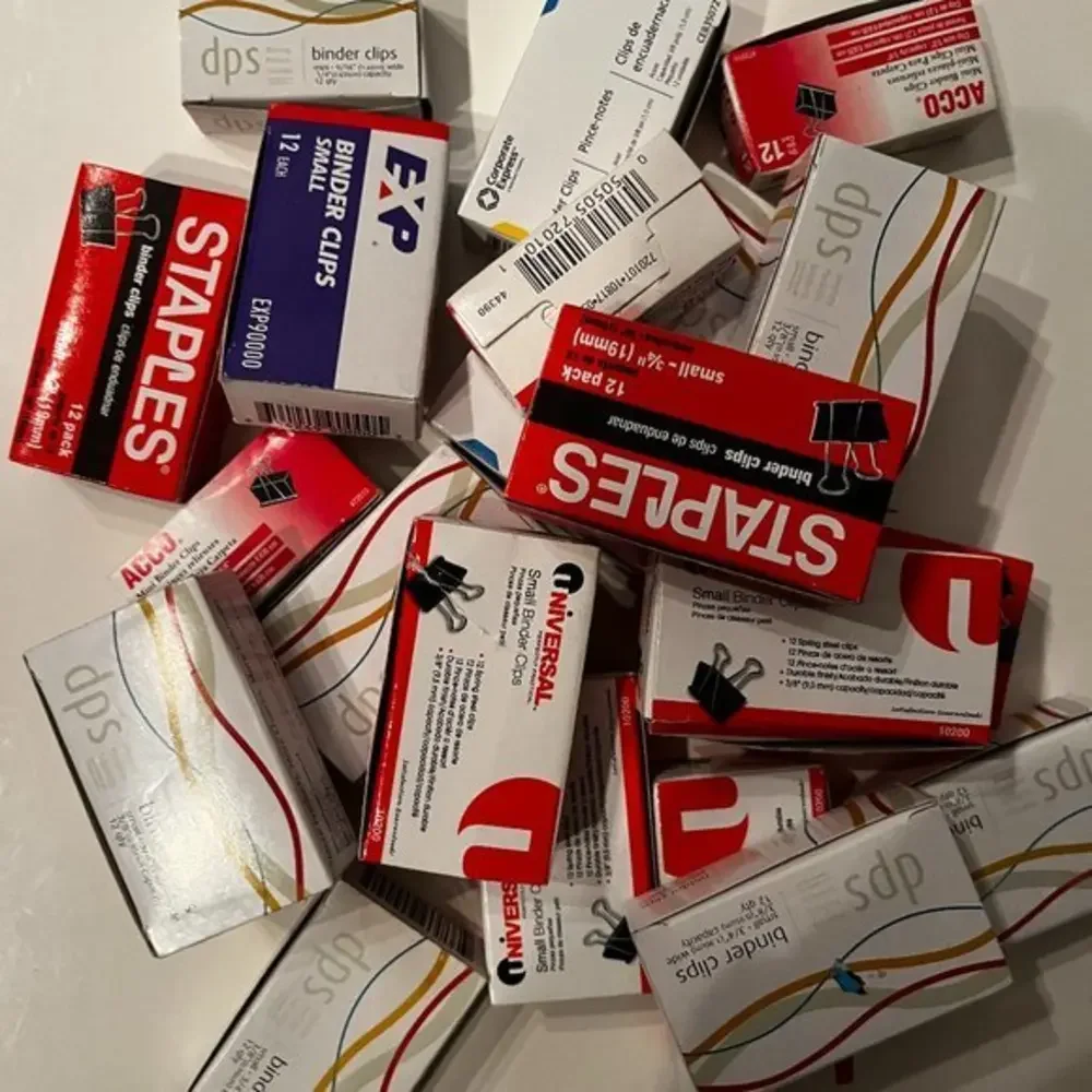 Binder Clips - Lot of 22 boxes of varies sizes - new